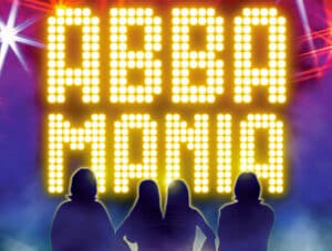 ABBA Mania Promo Image With ABBA Mania lights Logo